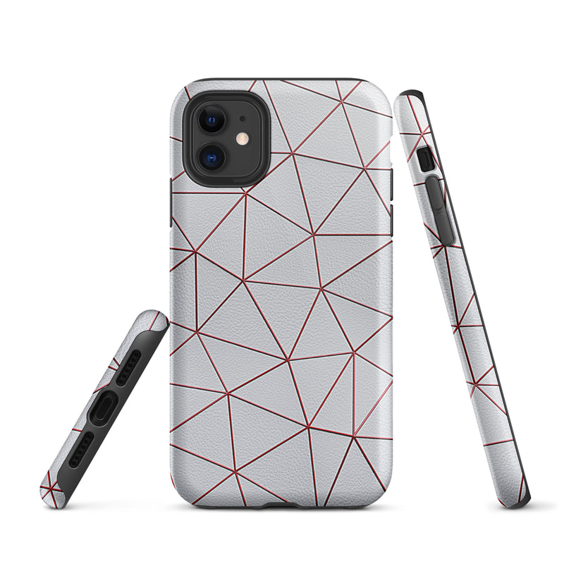 Load image into Gallery viewer, Polygon White Red Leather iPhone Case Hardshell 3D Wrap Thermal CREATIVETECH