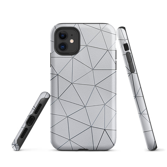 Silver Polygon White Leather iPhone Case Hardshell 3D Wrap Thermal CREATIVETECH