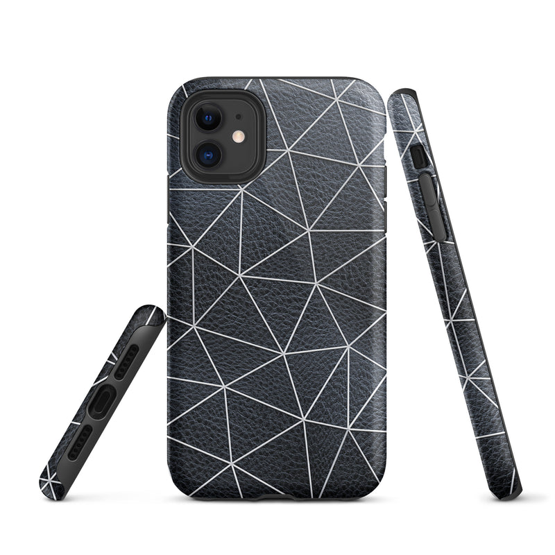 Load image into Gallery viewer, Polygon White Black Leather iPhone Case Hardshell 3D Wrap Thermal CREATIVETECH