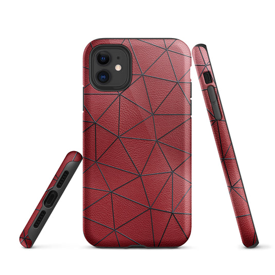 Black Polygon Red Leather iPhone Case Hardshell 3D Wrap Thermal CREATIVETECH