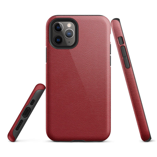 Red Leather iPhone Case Double Layer Impact Resistant Tough 3D Wrap Matte or Glossy Finish CREATIVETECH