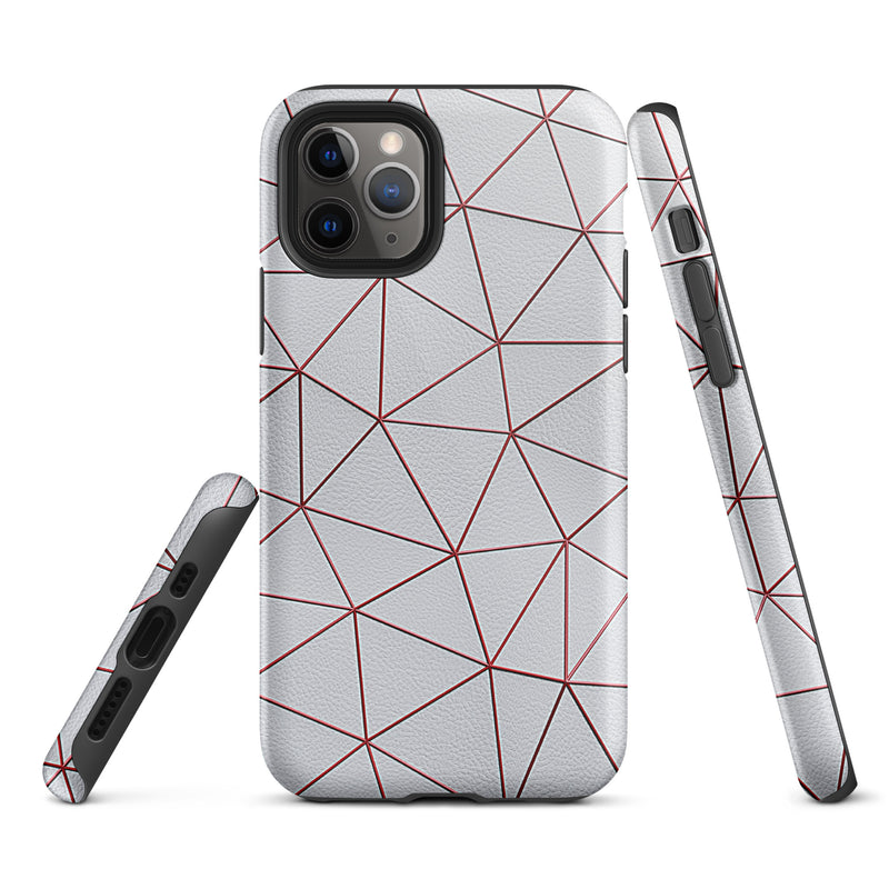 Load image into Gallery viewer, Polygon White Red Leather iPhone Case Hardshell 3D Wrap Thermal CREATIVETECH