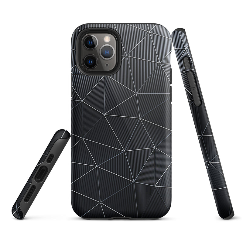 Load image into Gallery viewer, Silver Polygon Black Fiber Striped iPhone Case Hardshell 3D Wrap Thermal CREATIVETECH