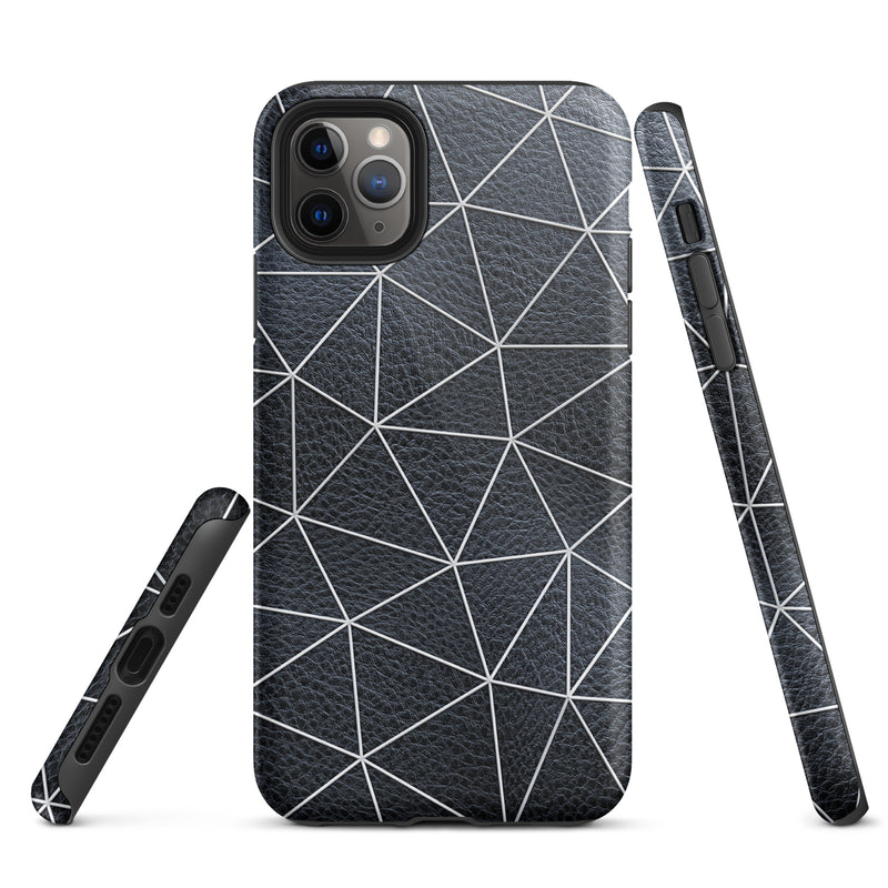 Load image into Gallery viewer, Polygon White Black Leather iPhone Case Hardshell 3D Wrap Thermal CREATIVETECH