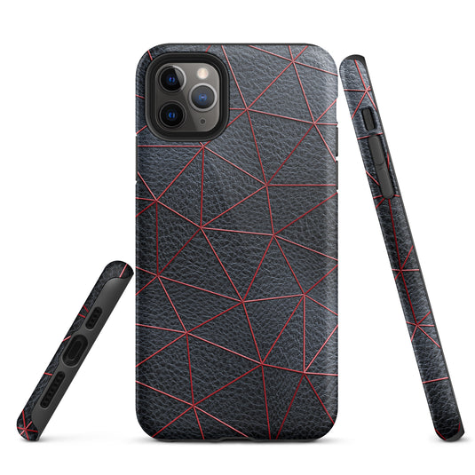 Red Polygon Black Leather iPhone Case Hardshell 3D Wrap Thermal CREATIVETECH