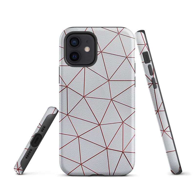 Load image into Gallery viewer, Polygon White Red Leather iPhone Case Hardshell 3D Wrap Thermal CREATIVETECH