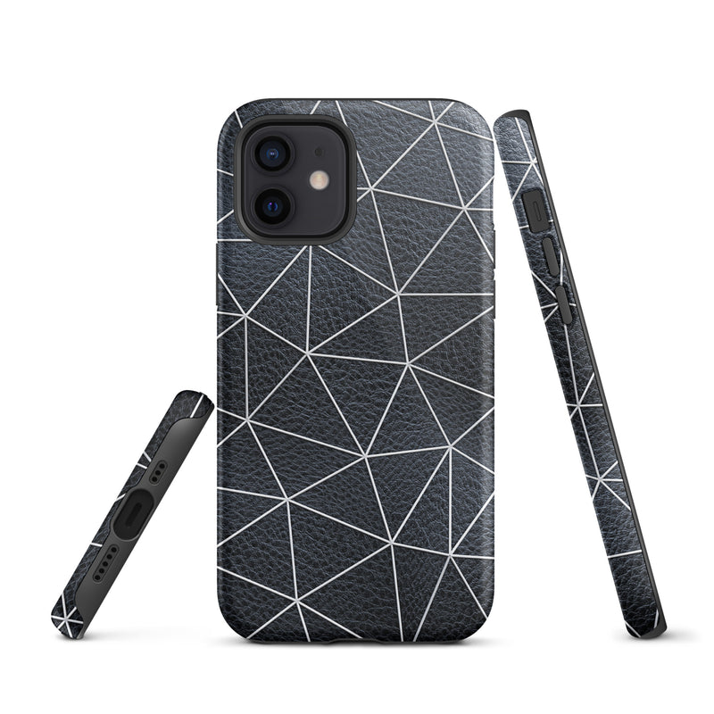 Load image into Gallery viewer, Polygon White Black Leather iPhone Case Hardshell 3D Wrap Thermal CREATIVETECH