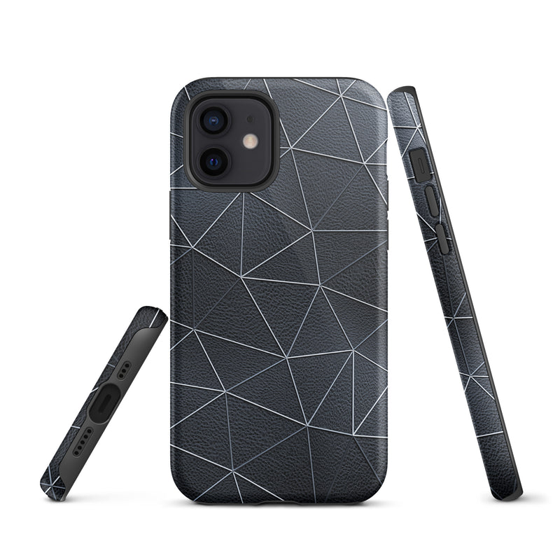 Load image into Gallery viewer, Silver Polygon Black Leather iPhone Case Hardshell 3D Wrap Thermal CREATIVETECH