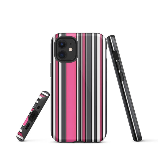 Pink White Black Striped Colorful Hardshell iPhone Case Double Layer Impact Resistant Tough 3D Wrap Matte or Glossy Finish CREATIVETECH
