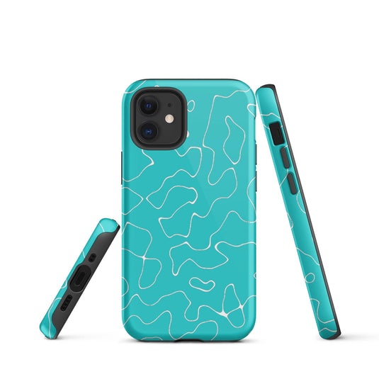 Abstract Organic Marine Blue Green Colorful Hardshell iPhone Case Double Layer Impact Resistant Tough 3D Wrap Matte or Glossy Finish CREATIVETECH