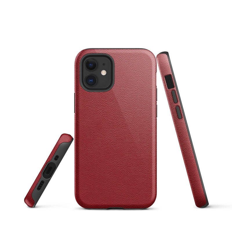 Load image into Gallery viewer, Red Leather iPhone Case Double Layer Impact Resistant Tough 3D Wrap Matte or Glossy Finish CREATIVETECH
