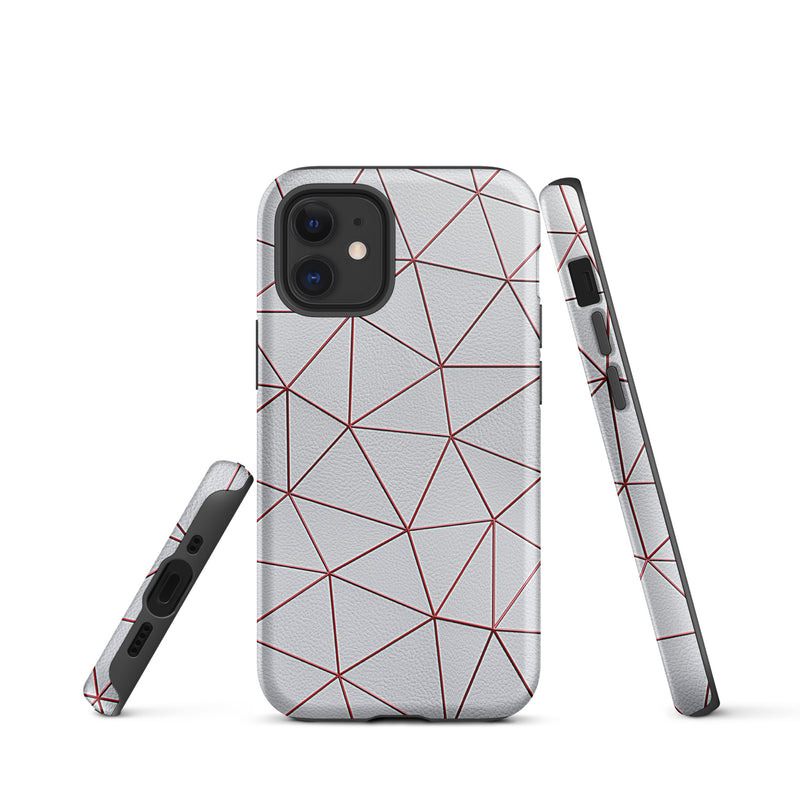 Load image into Gallery viewer, Polygon White Red Leather iPhone Case Hardshell 3D Wrap Thermal CREATIVETECH