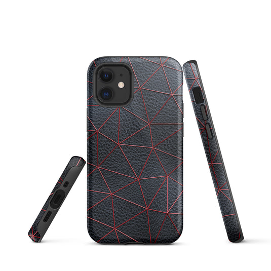 Red Polygon Black Leather iPhone Case Hardshell 3D Wrap Thermal CREATIVETECH