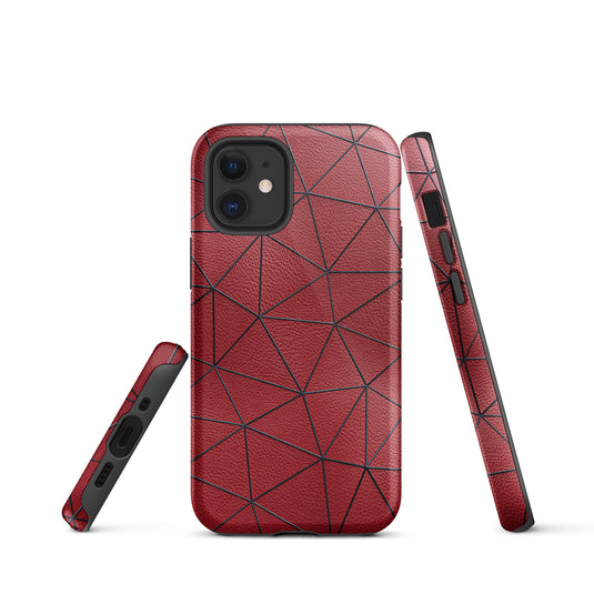 Black Polygon Red Leather iPhone Case Hardshell 3D Wrap Thermal CREATIVETECH