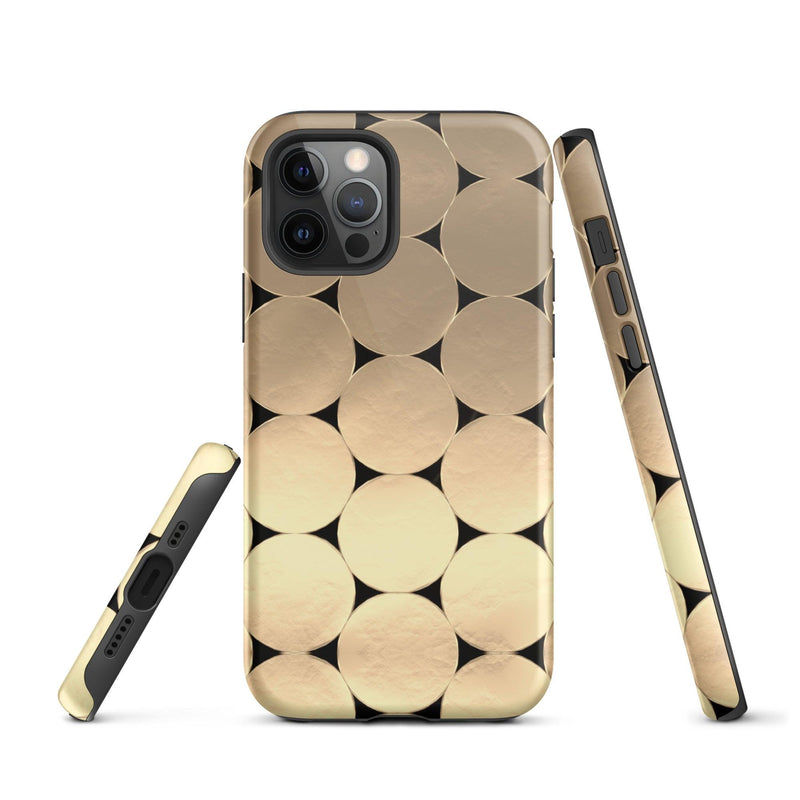 Load image into Gallery viewer, Golden Metal Oval iPhone Case Double Layer Impact Resistant Tough 3D Wrap Matte or Glossy Finish CREATIVETECH