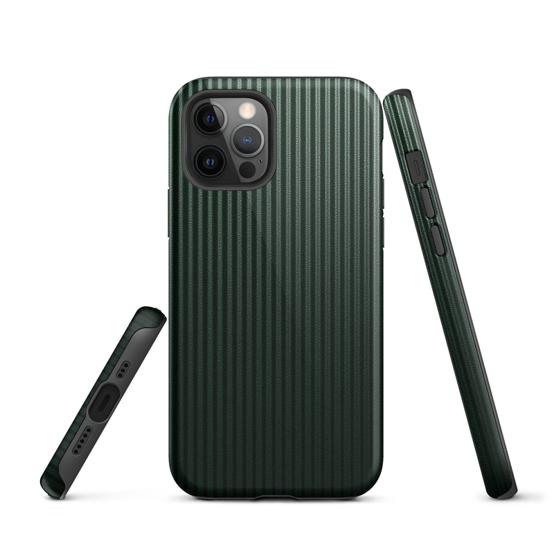 Load image into Gallery viewer, Dark Green Carbon Fiber Striped iPhone Case Hardshell 3D Wrap Thermal Plain Color CREATIVETECH