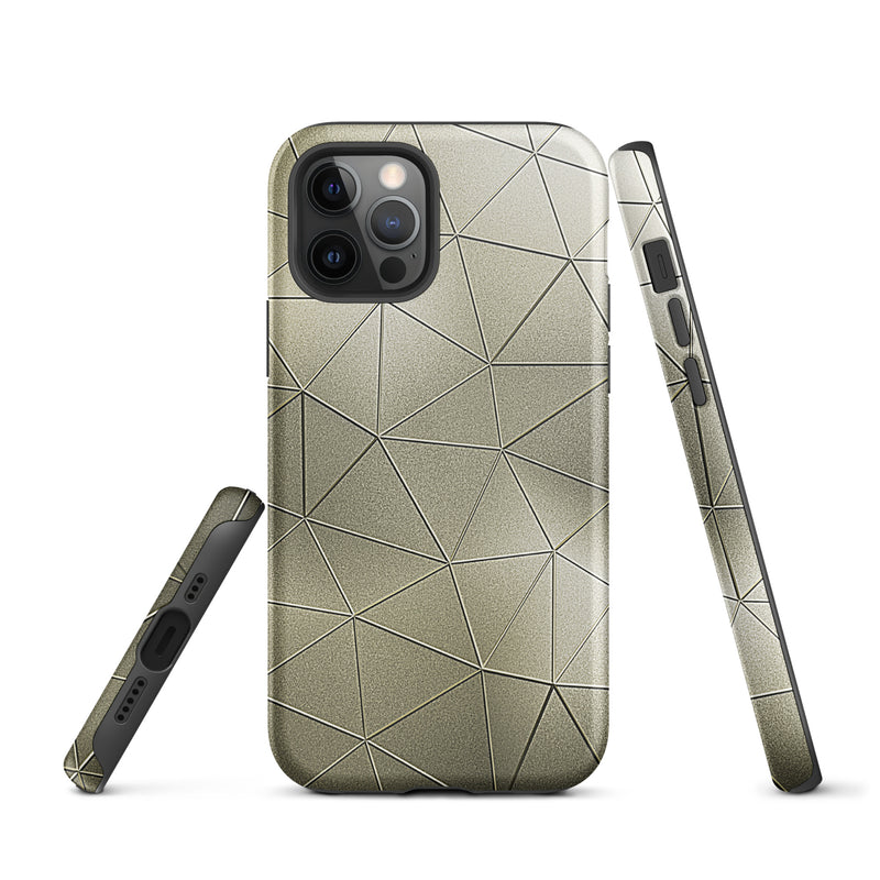 Load image into Gallery viewer, Golden Polygon Metal iPhone Case Hardshell 3D Wrap Thermal CREATIVETECH