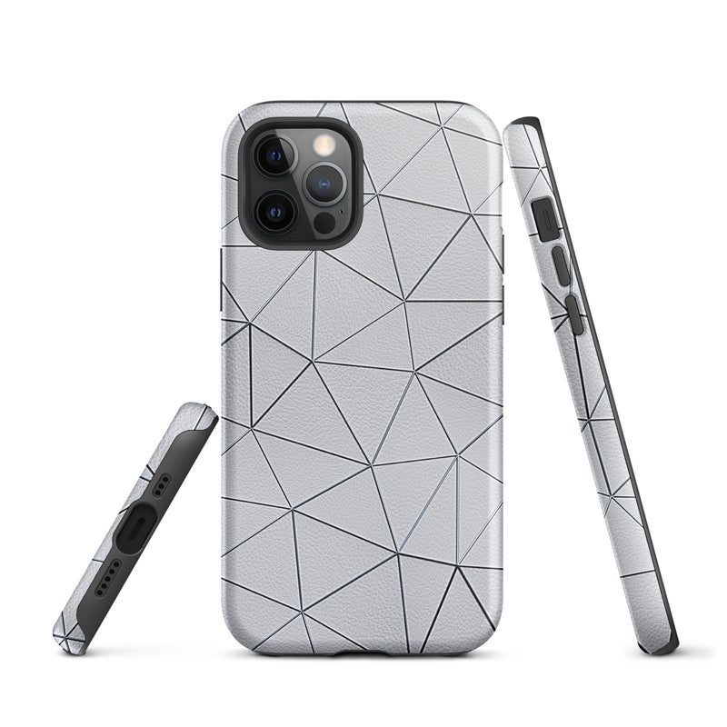 Load image into Gallery viewer, Silver Polygon White Leather iPhone Case Hardshell 3D Wrap Thermal CREATIVETECH