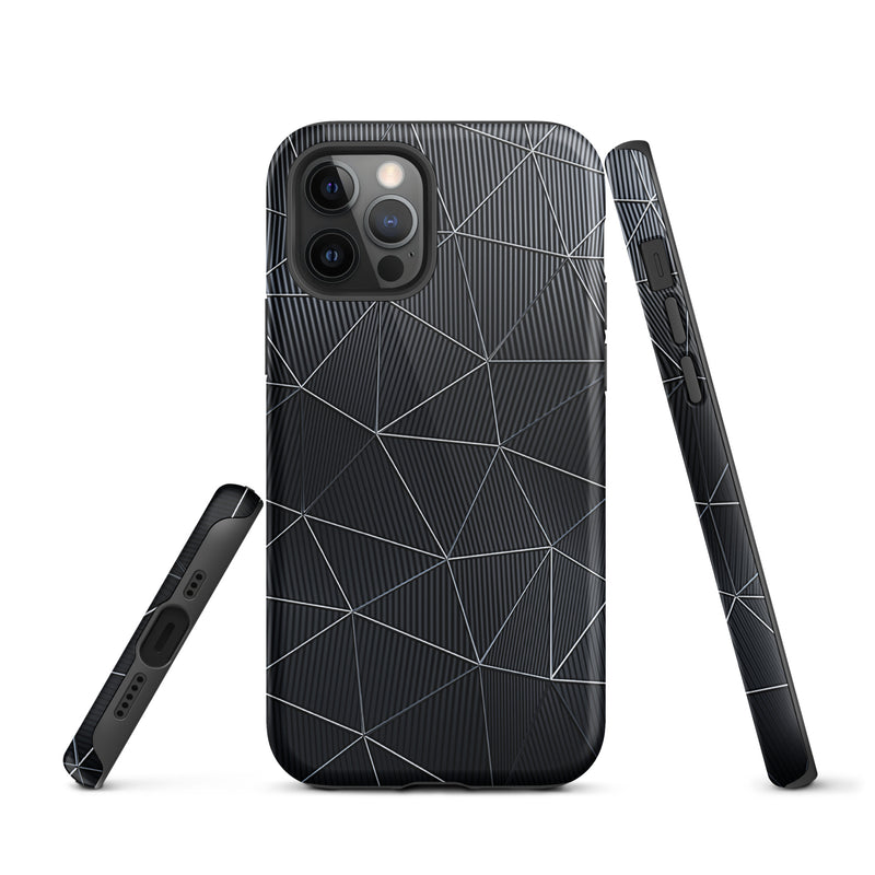 Load image into Gallery viewer, Silver Polygon Black Fiber Striped iPhone Case Hardshell 3D Wrap Thermal CREATIVETECH
