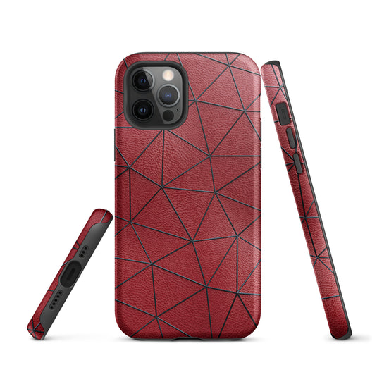 Black Polygon Red Leather iPhone Case Hardshell 3D Wrap Thermal CREATIVETECH