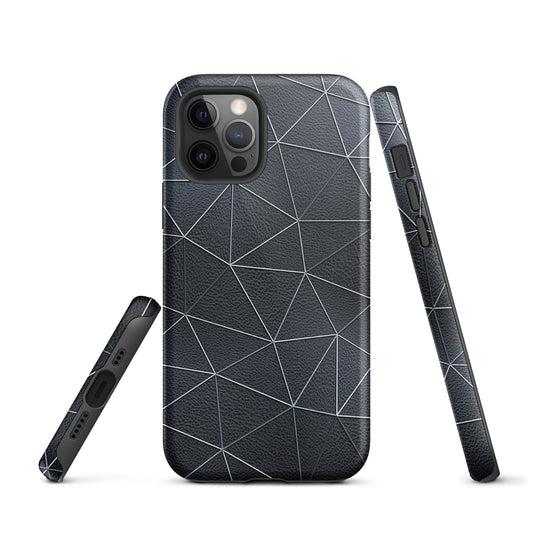 Silver Polygon Black Leather iPhone Case Hardshell 3D Wrap Thermal CREATIVETECH