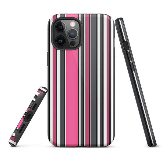 Pink White Black Striped Colorful Hardshell iPhone Case Double Layer Impact Resistant Tough 3D Wrap Matte or Glossy Finish CREATIVETECH