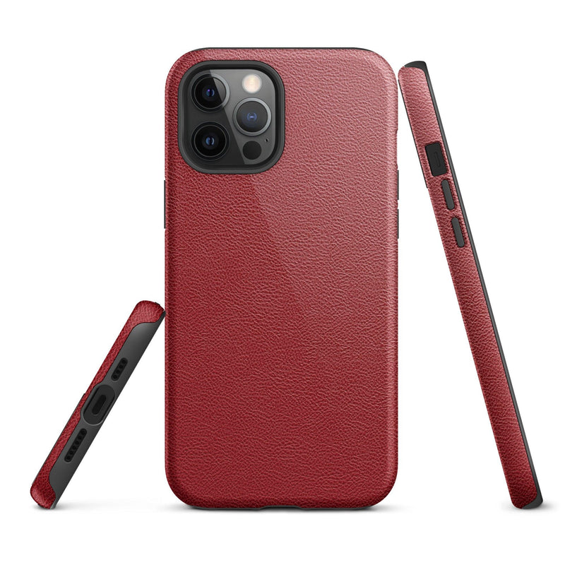 Load image into Gallery viewer, Red Leather iPhone Case Double Layer Impact Resistant Tough 3D Wrap Matte or Glossy Finish CREATIVETECH
