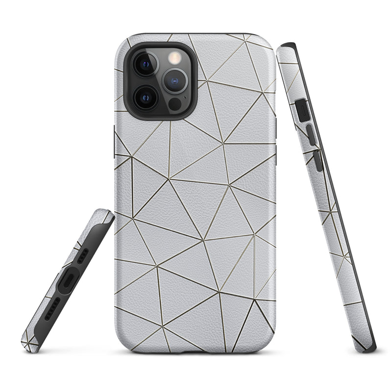Load image into Gallery viewer, Golden Polygon White Leather iPhone Case Hardshell 3D Wrap Thermal CREATIVETECH