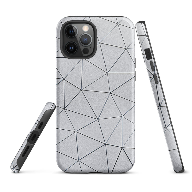 Load image into Gallery viewer, Silver Polygon White Leather iPhone Case Hardshell 3D Wrap Thermal CREATIVETECH
