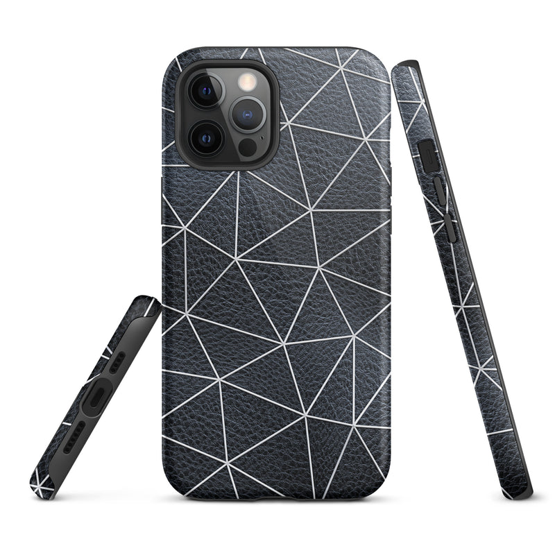 Load image into Gallery viewer, Polygon White Black Leather iPhone Case Hardshell 3D Wrap Thermal CREATIVETECH