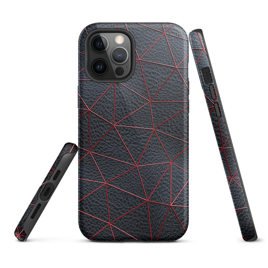 Red Polygon Black Leather iPhone Case Hardshell 3D Wrap Thermal CREATIVETECH
