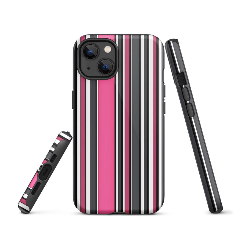 Load image into Gallery viewer, Pink White Black Striped Colorful Hardshell iPhone Case Double Layer Impact Resistant Tough 3D Wrap Matte or Glossy Finish CREATIVETECH