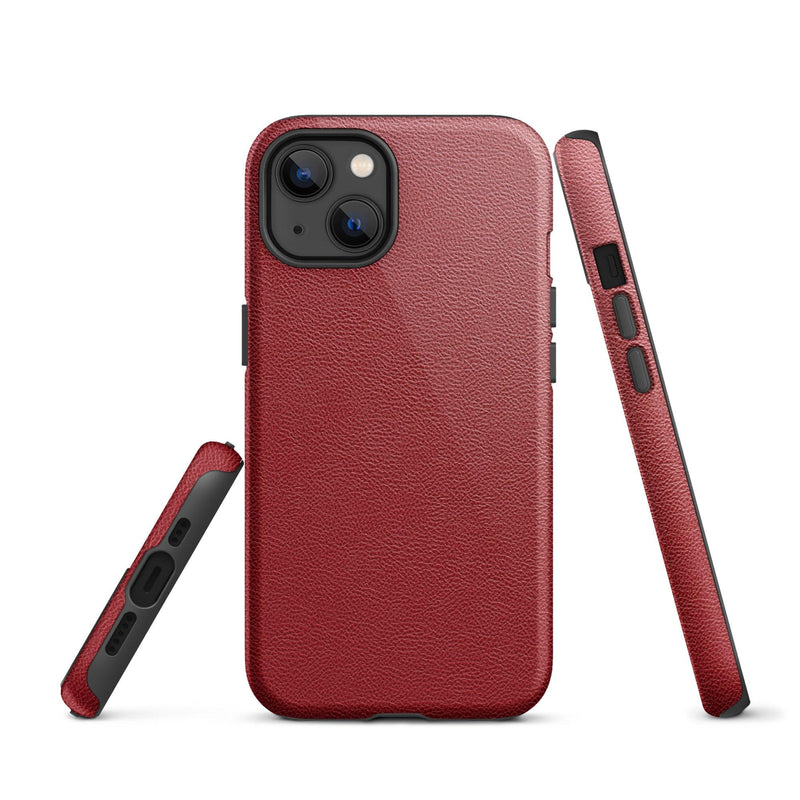 Load image into Gallery viewer, Red Leather iPhone Case Double Layer Impact Resistant Tough 3D Wrap Matte or Glossy Finish CREATIVETECH
