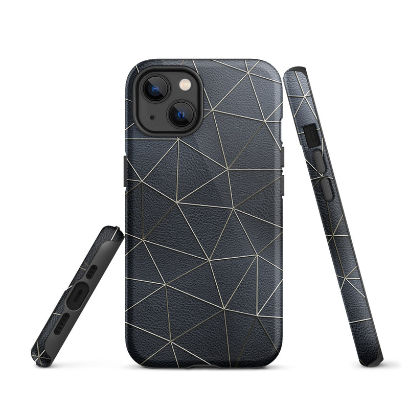 Load image into Gallery viewer, Golden Polygon Black Leather iPhone Case Hardshell 3D Wrap Thermal CREATIVETECH