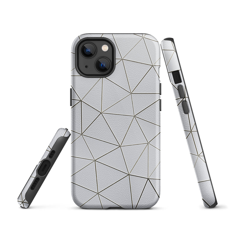 Load image into Gallery viewer, Golden Polygon White Leather iPhone Case Hardshell 3D Wrap Thermal CREATIVETECH