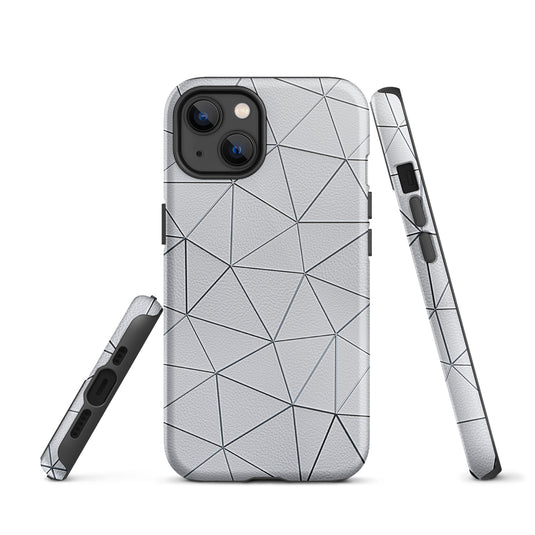 Silver Polygon White Leather iPhone Case Hardshell 3D Wrap Thermal CREATIVETECH
