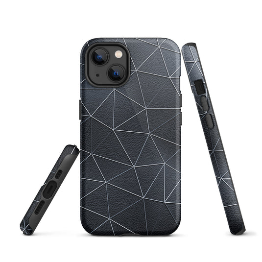 Silver Polygon Black Leather iPhone Case Hardshell 3D Wrap Thermal CREATIVETECH