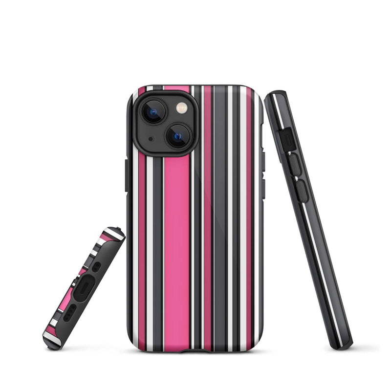 Load image into Gallery viewer, Pink White Black Striped Colorful Hardshell iPhone Case Double Layer Impact Resistant Tough 3D Wrap Matte or Glossy Finish CREATIVETECH