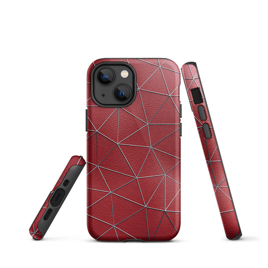 Silver Polygon Red Leather iPhone Case Hardshell 3D Wrap Thermal CREATIVETECH