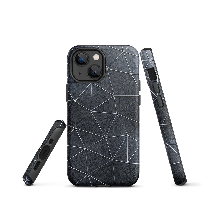 Load image into Gallery viewer, Silver Polygon Black Leather iPhone Case Hardshell 3D Wrap Thermal CREATIVETECH