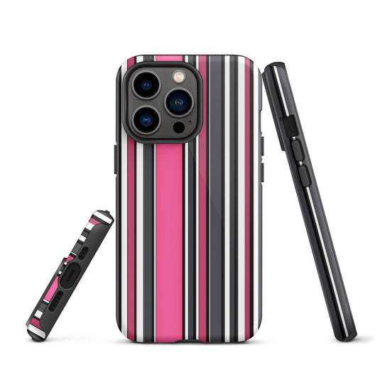 Pink White Black Striped Colorful Hardshell iPhone Case Double Layer Impact Resistant Tough 3D Wrap Matte or Glossy Finish CREATIVETECH