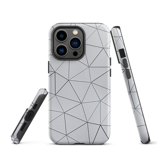 Silver Polygon White Leather iPhone Case Hardshell 3D Wrap Thermal CREATIVETECH