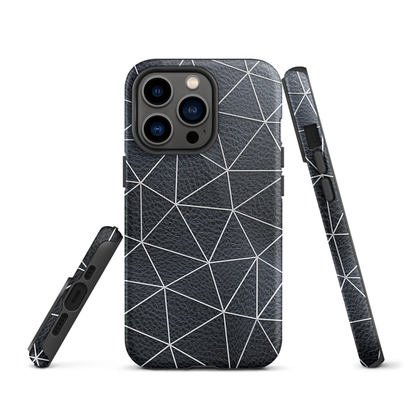 Load image into Gallery viewer, Polygon White Black Leather iPhone Case Hardshell 3D Wrap Thermal CREATIVETECH