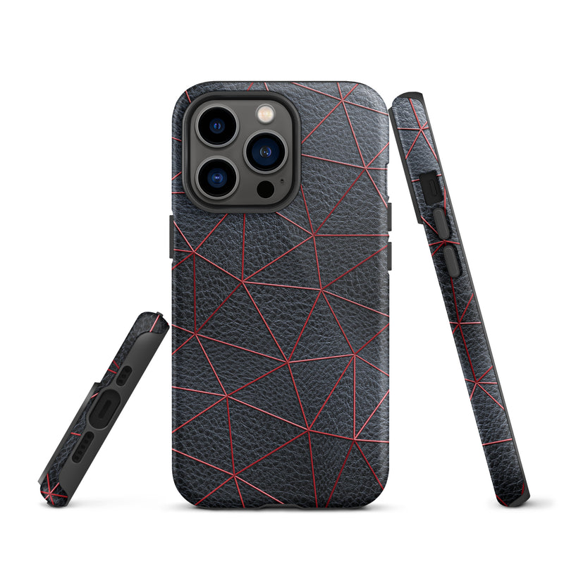 Load image into Gallery viewer, Red Polygon Black Leather iPhone Case Hardshell 3D Wrap Thermal CREATIVETECH