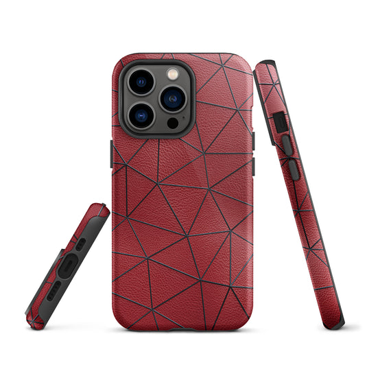 Black Polygon Red Leather iPhone Case Hardshell 3D Wrap Thermal CREATIVETECH
