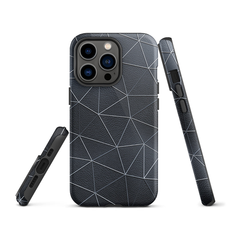Load image into Gallery viewer, Silver Polygon Black Leather iPhone Case Hardshell 3D Wrap Thermal CREATIVETECH