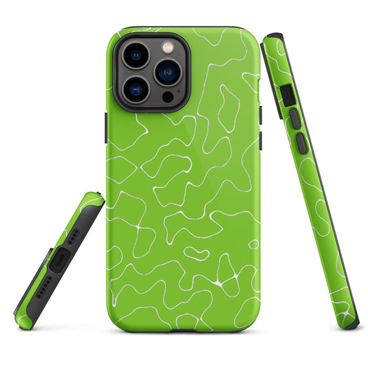 Organic Neon Green Colorful Hardshell iPhone Case Double Layer Impact Resistant Tough 3D Wrap Matte or Glossy Finish CREATIVETECH