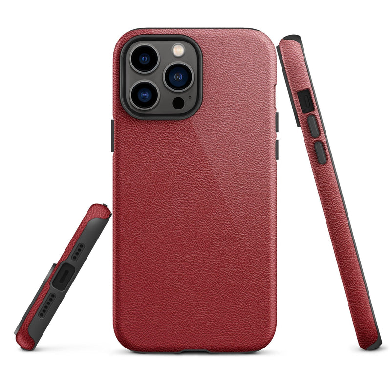 Load image into Gallery viewer, Red Leather iPhone Case Double Layer Impact Resistant Tough 3D Wrap Matte or Glossy Finish CREATIVETECH
