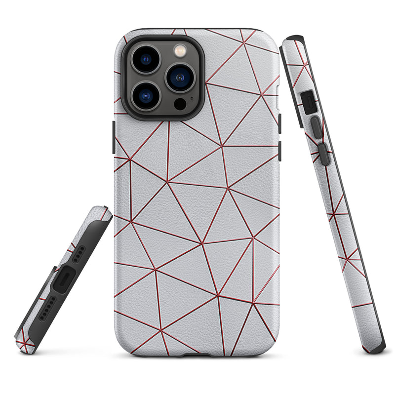 Load image into Gallery viewer, Polygon White Red Leather iPhone Case Hardshell 3D Wrap Thermal CREATIVETECH
