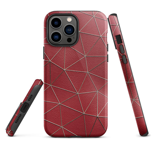 Golden Polygon Red Leather iPhone Case Hardshell 3D Wrap Thermal CREATIVETECH